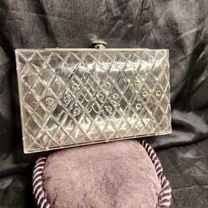 1950s Lucite Plastic Clutch with Rhinestone